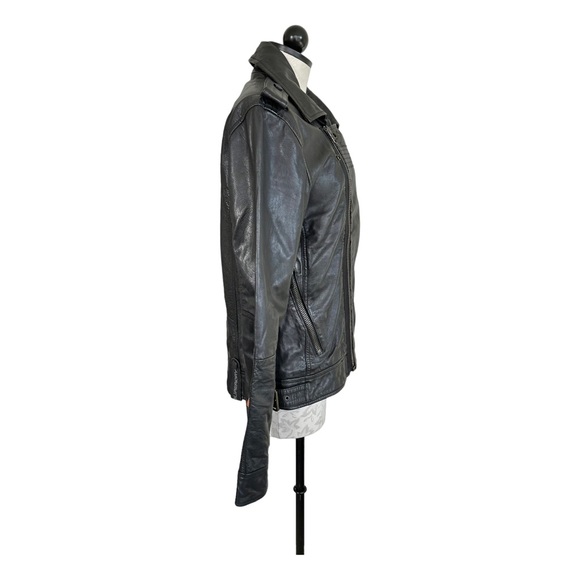 Superdry Ryan Biker Leather Moto Jacket Black Asymmetrical Zip Hip Buckle Size M - Picture 4 of 16